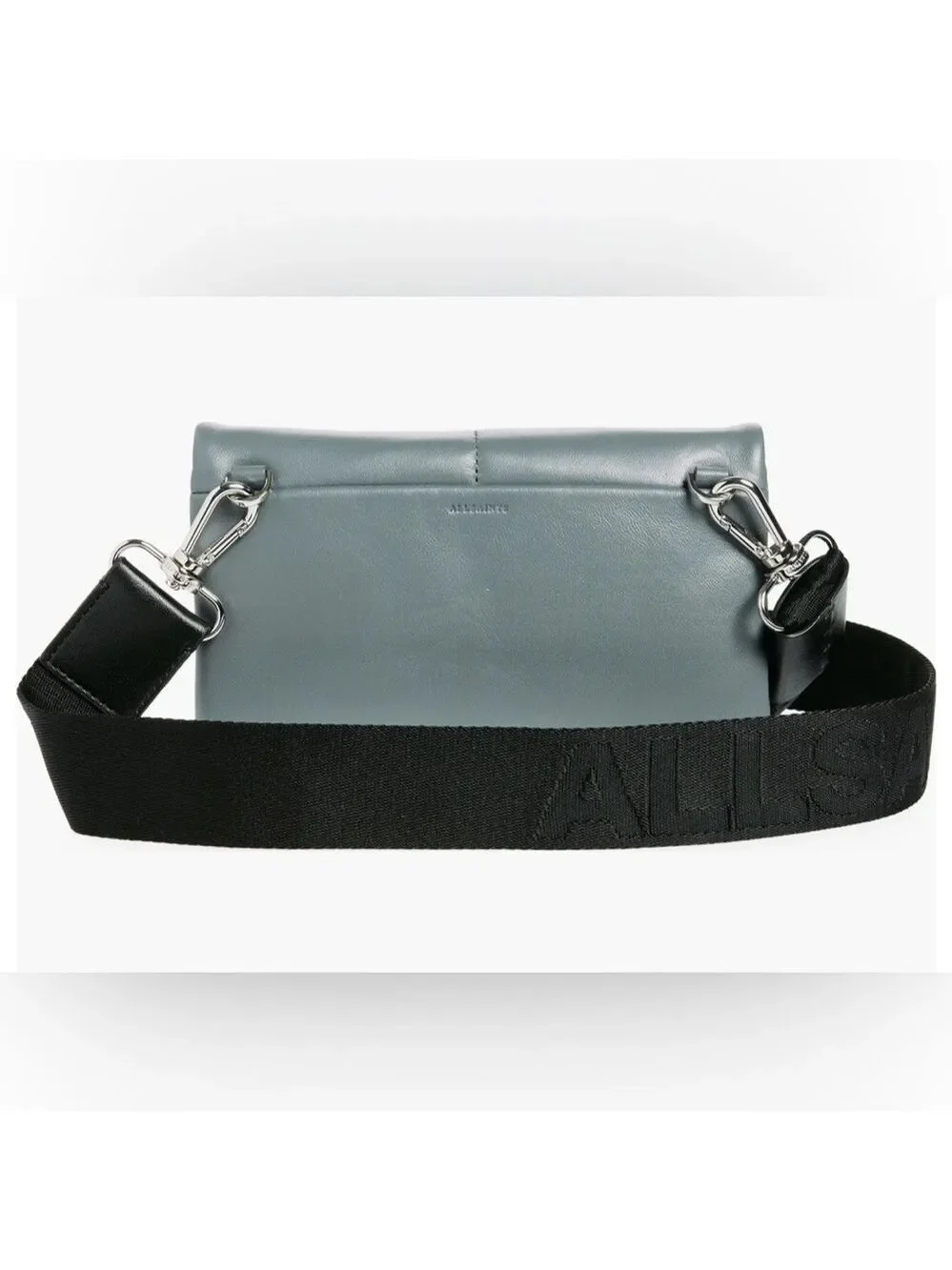 🔥NEW🔥 AllSaints Ezra Quilted Logo Guitar Strap Crossbody- Grey Leather NWT